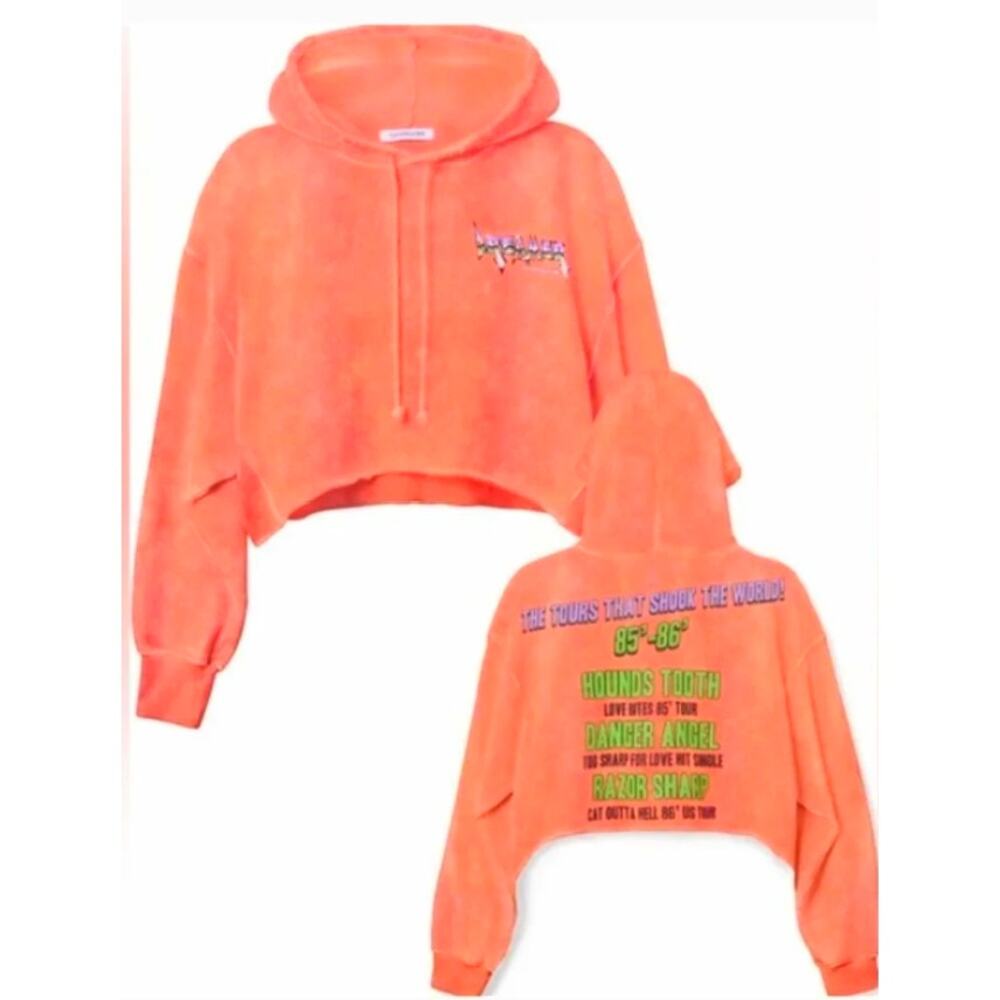 Daydreamer Hard Rock Magazine Cropped Hoodie Pink Acid Wash Medium NWOT